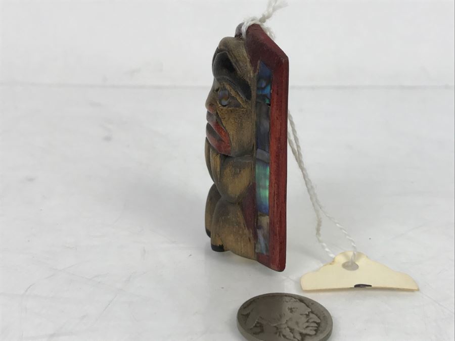 Rich LaValle Non-Indian Wood Carving Mask Made From Wood, Abalone And Paint Northwest Coastal Alaska Tlingit Highly Recognized [Photo 7]