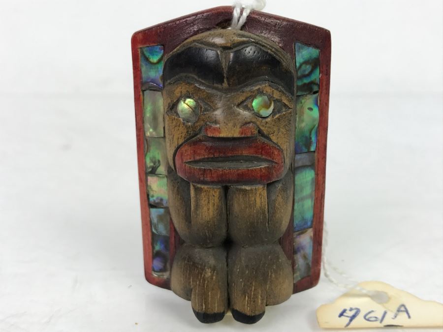 Rich LaValle Non-Indian Wood Carving Mask Made From Wood, Abalone And Paint Northwest Coastal Alaska Tlingit Highly Recognized [Photo 2]