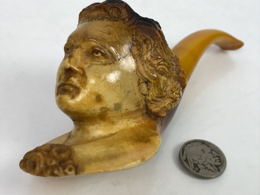Old Hand Carved Meerschaum Pipe With Case [Photo 18]