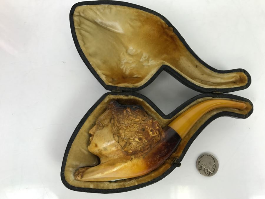 Old Hand Carved Meerschaum Pipe With Case [Photo 1]