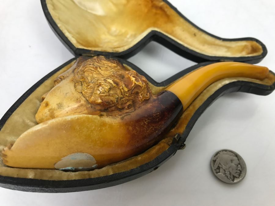 Old Hand Carved Meerschaum Pipe With Case [Photo 3]