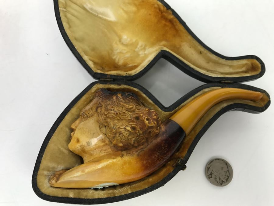 Old Hand Carved Meerschaum Pipe With Case [Photo 2]