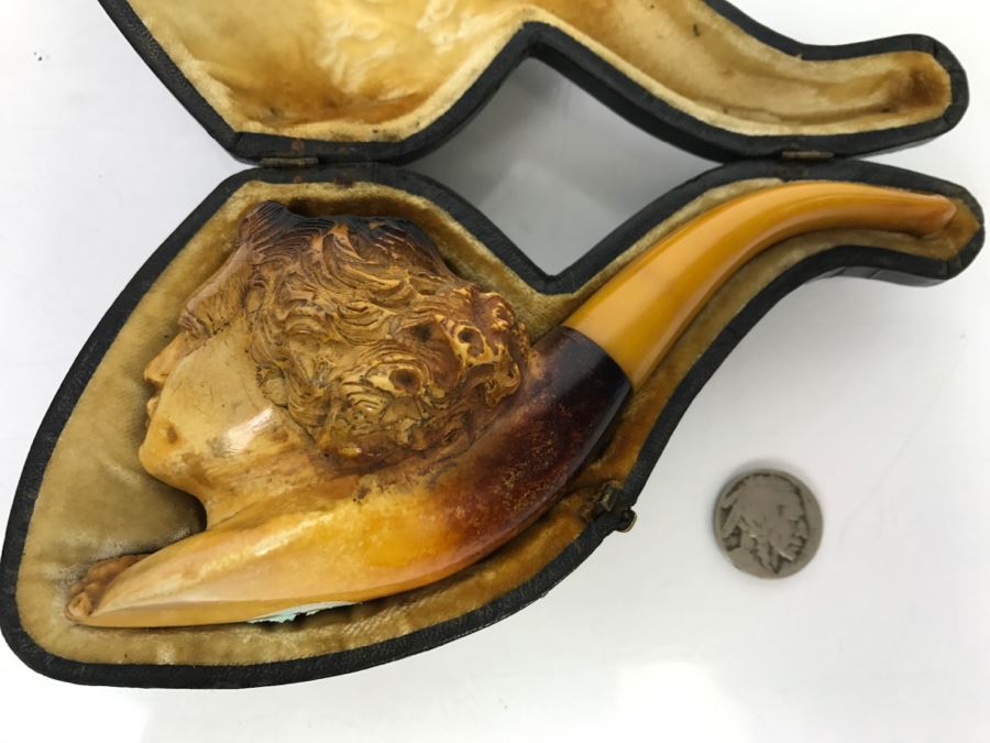 Old Hand Carved Meerschaum Pipe With Case [Photo 4]