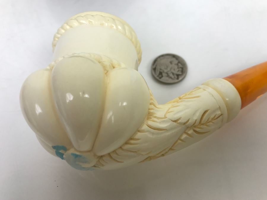 New Old Stock Hand Carved Crown Meerschaum Pipe With Case [Photo 5]