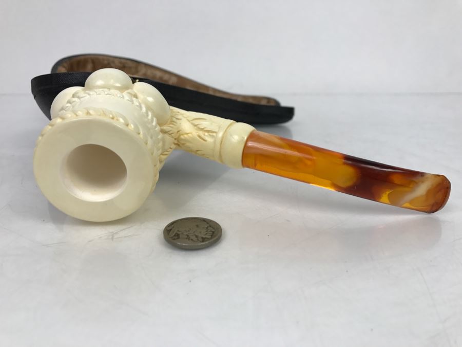 New Old Stock Hand Carved Crown Meerschaum Pipe With Case [Photo 8]