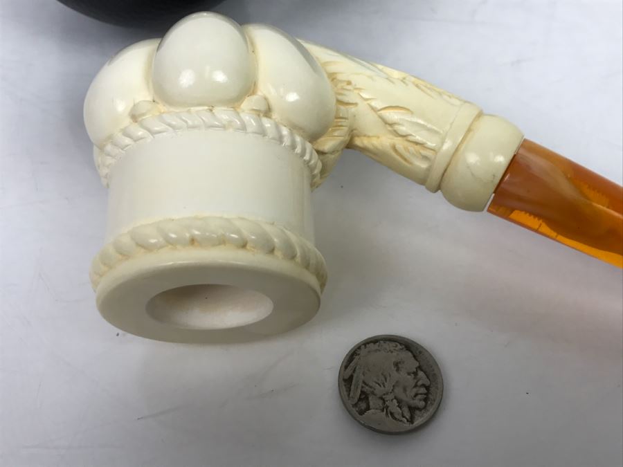 New Old Stock Hand Carved Crown Meerschaum Pipe With Case [Photo 9]