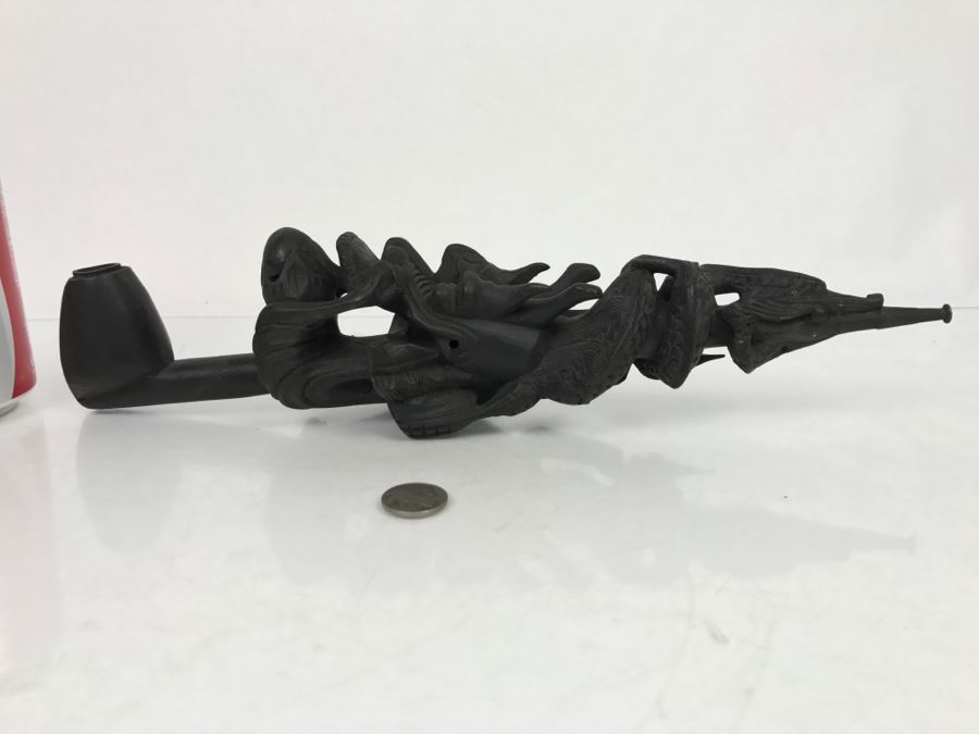 Carved Wood Black Dragon Serpent Pipe [Photo 1]