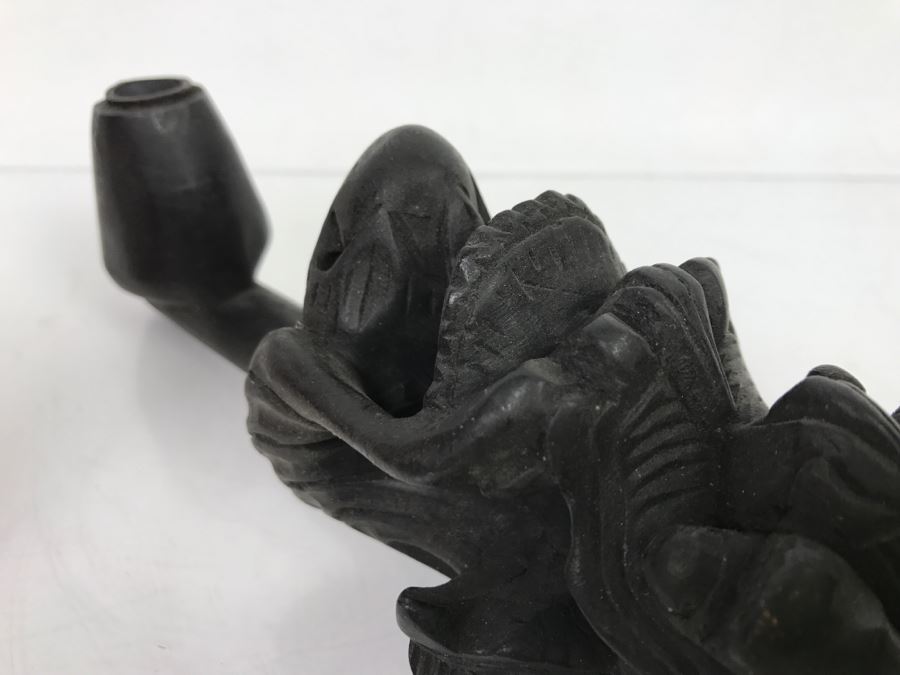 Carved Wood Black Dragon Serpent Pipe [Photo 19]