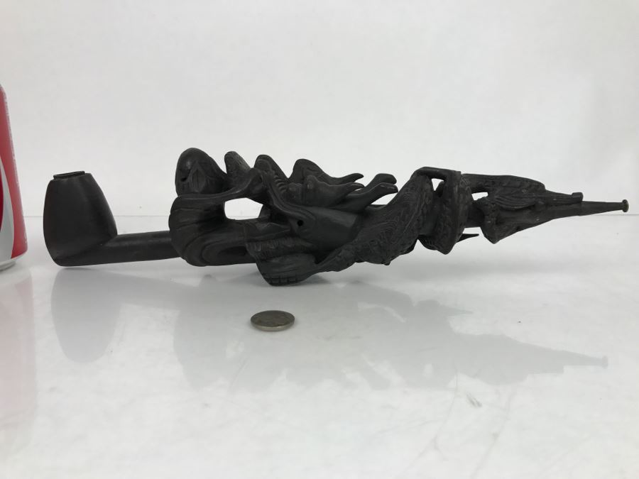 Carved Wood Black Dragon Serpent Pipe [Photo 25]