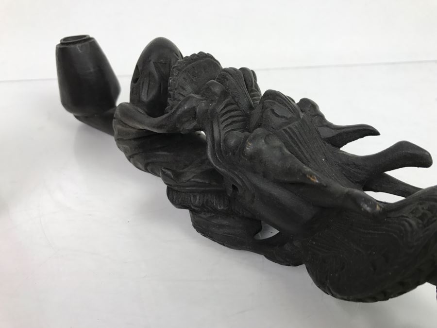 Carved Wood Black Dragon Serpent Pipe [Photo 18]