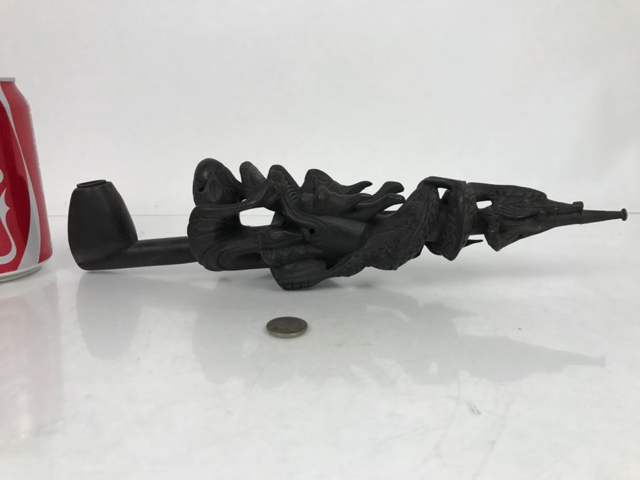 Carved Wood Black Dragon Serpent Pipe [Photo 24]