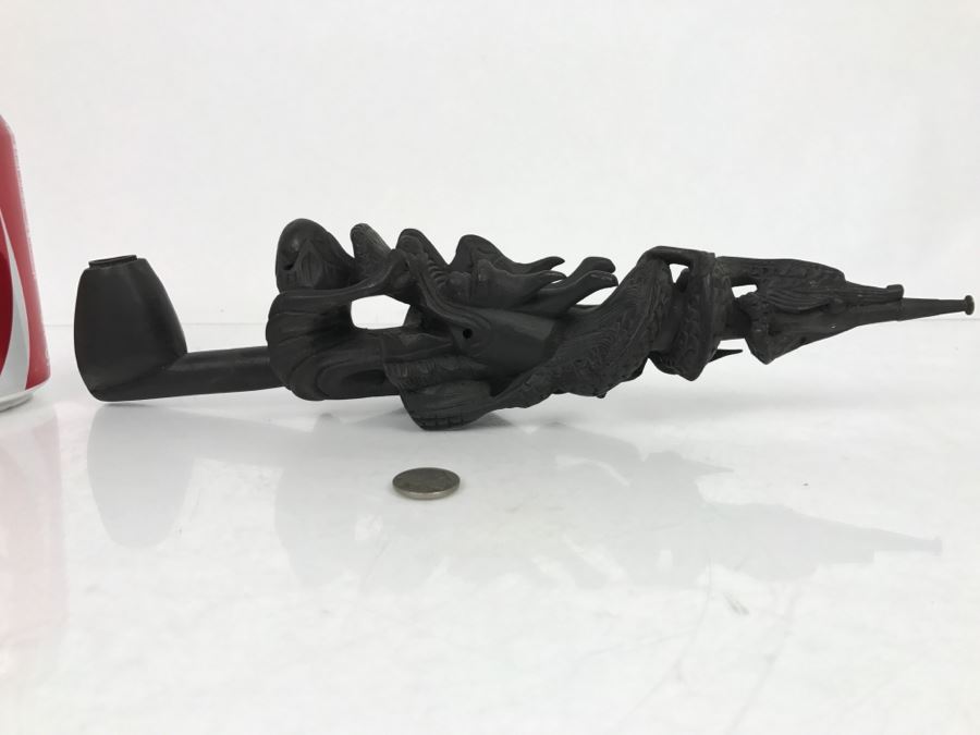 Carved Wood Black Dragon Serpent Pipe [Photo 26]