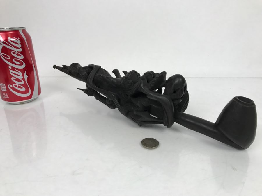 Carved Wood Black Dragon Serpent Pipe [Photo 2]
