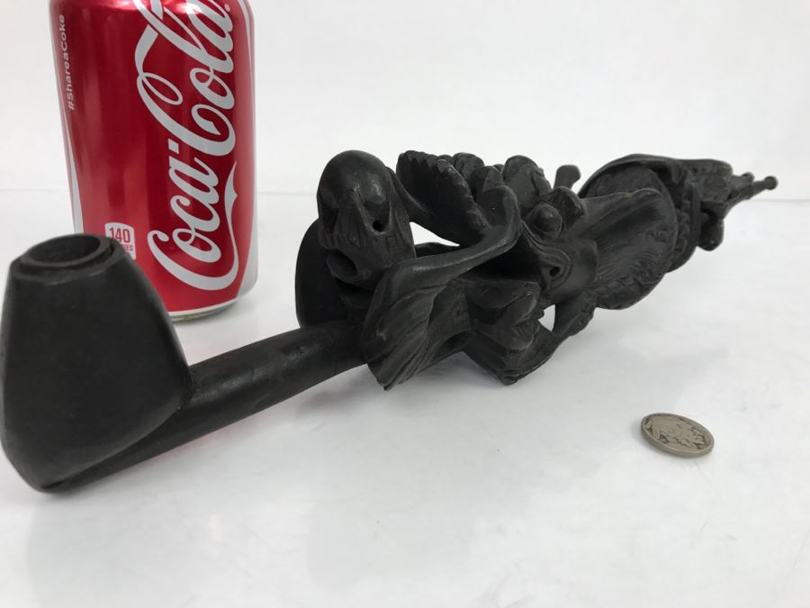 Carved Wood Black Dragon Serpent Pipe [Photo 12]