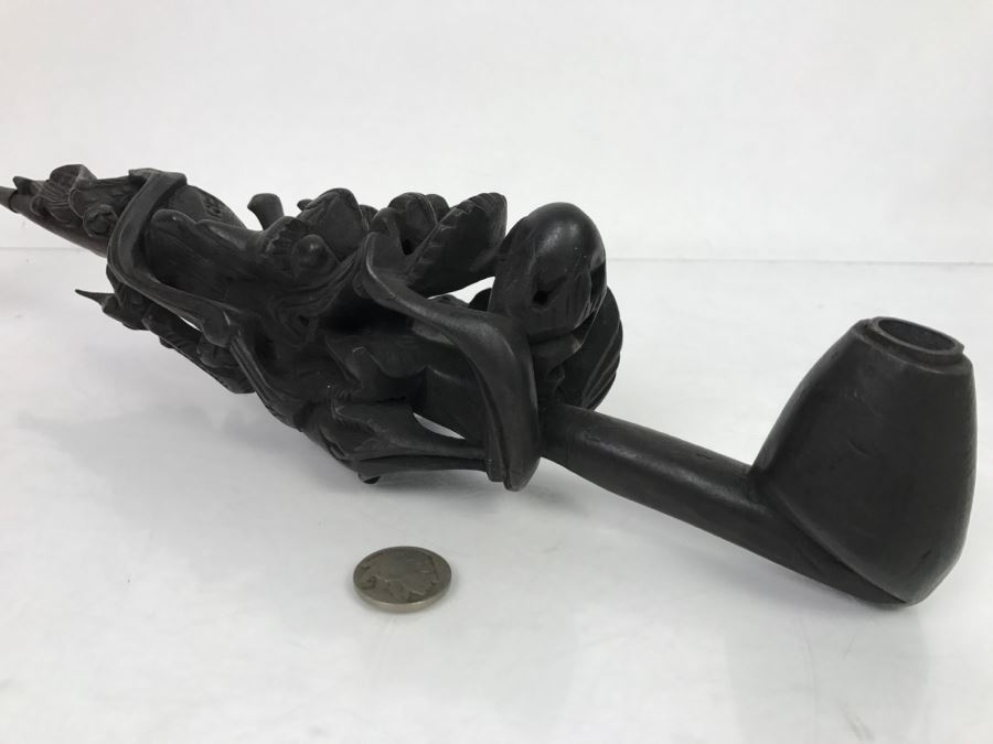 Carved Wood Black Dragon Serpent Pipe [Photo 4]