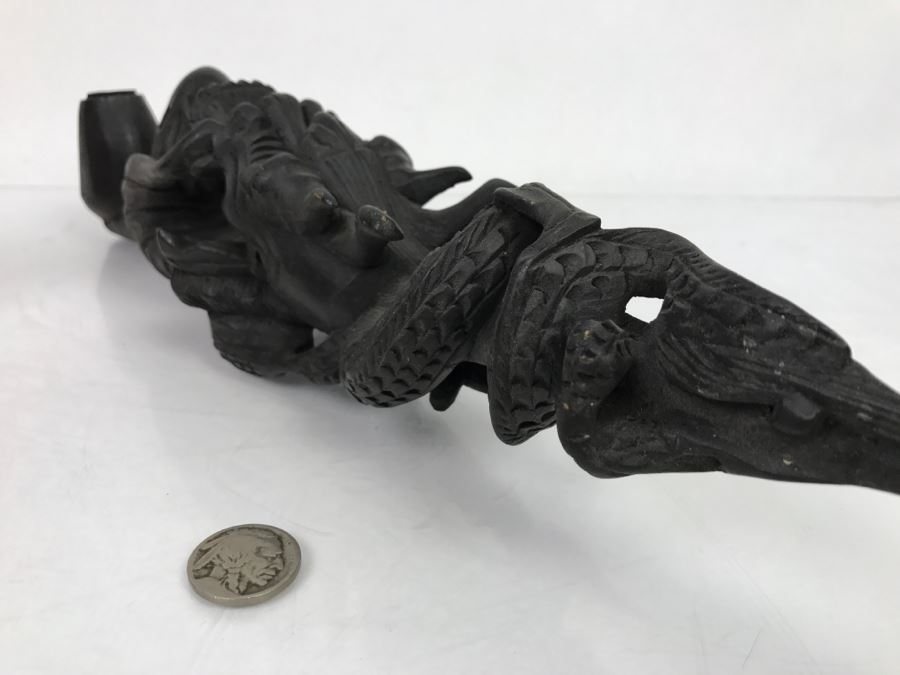 Carved Wood Black Dragon Serpent Pipe [Photo 17]