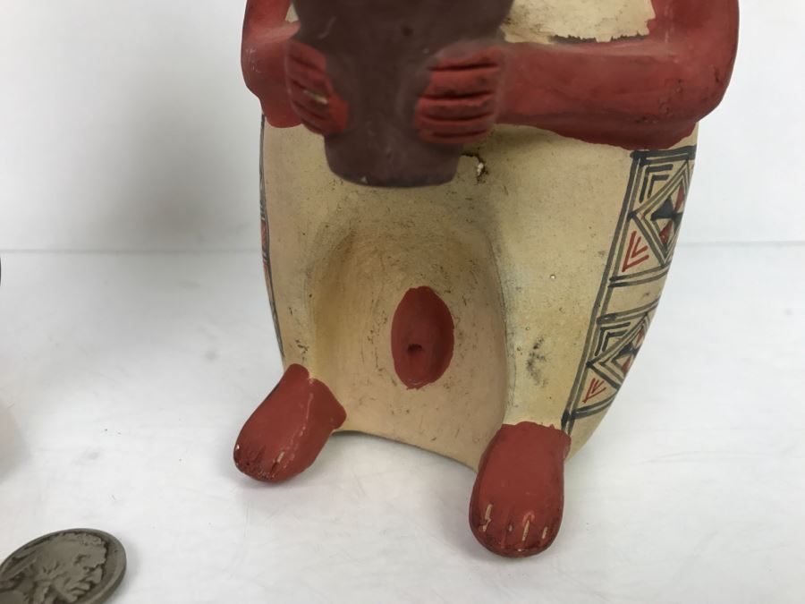 Pair Of South American Hand Painted Pottery Figures Of Man And Woman [Photo 12]