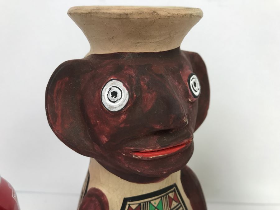 Pair Of South American Hand Painted Pottery Figures Of Man And Woman [Photo 6]