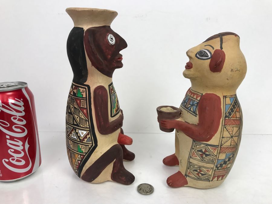 Pair Of South American Hand Painted Pottery Figures Of Man And Woman [Photo 13]