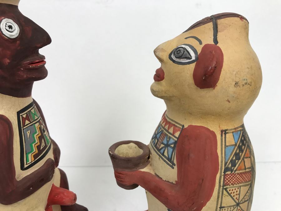 Pair Of South American Hand Painted Pottery Figures Of Man And Woman [Photo 16]