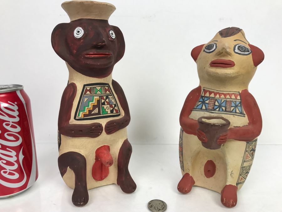 Pair Of South American Hand Painted Pottery Figures Of Man And Woman [Photo 4]