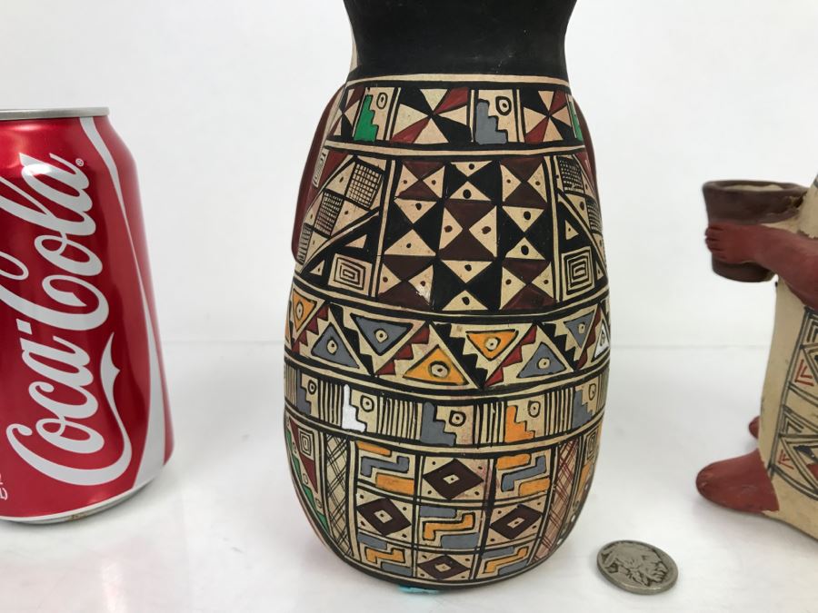 Pair Of South American Hand Painted Pottery Figures Of Man And Woman [Photo 2]