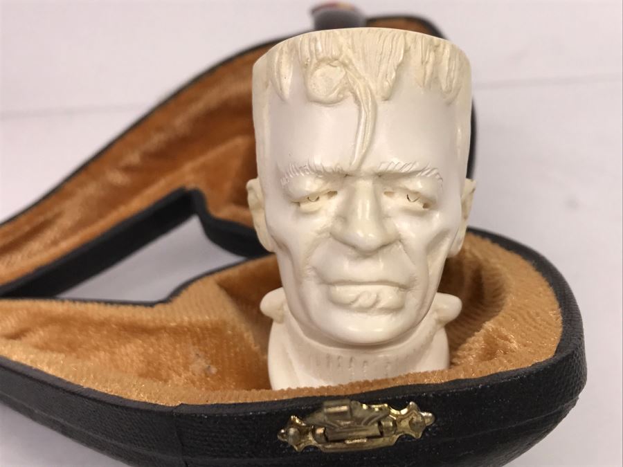 Cool Frankenstein New Old Stock Hand Carved Meerschaum Pipe With Case [Photo 2]