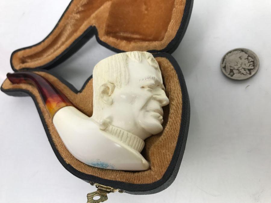 Cool Frankenstein New Old Stock Hand Carved Meerschaum Pipe With Case [Photo 4]