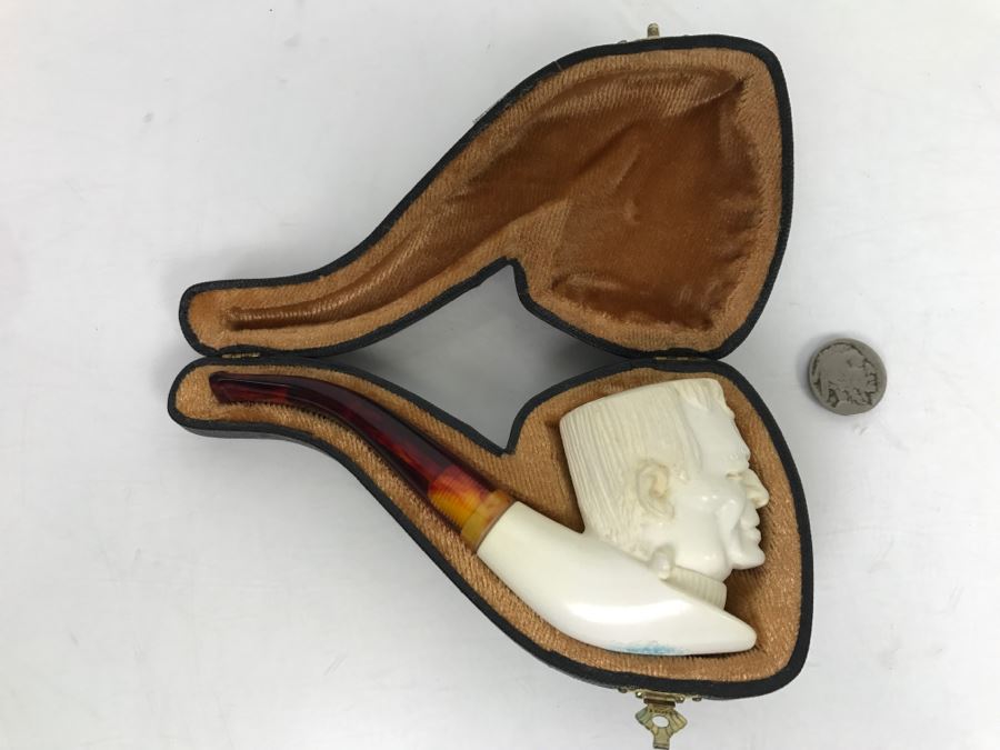 Cool Frankenstein New Old Stock Hand Carved Meerschaum Pipe With Case