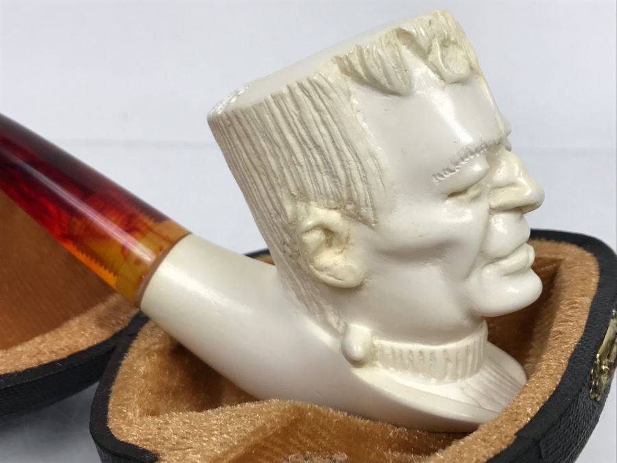 Cool Frankenstein New Old Stock Hand Carved Meerschaum Pipe With Case [Photo 6]