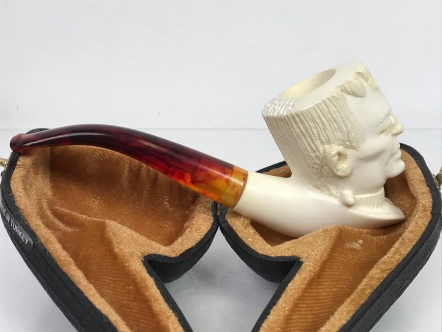 Cool Frankenstein New Old Stock Hand Carved Meerschaum Pipe With Case [Photo 7]