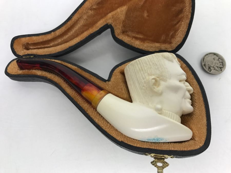 Cool Frankenstein New Old Stock Hand Carved Meerschaum Pipe With Case [Photo 3]