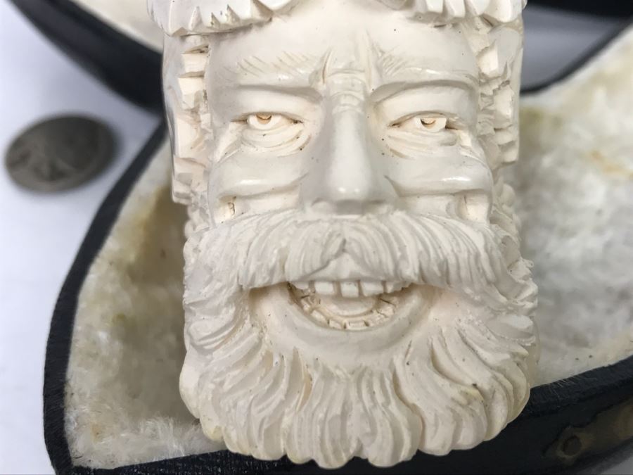 Old Hand Carved Meerschaum Pipe With Case Of Bacchus Wine God [Photo 5]