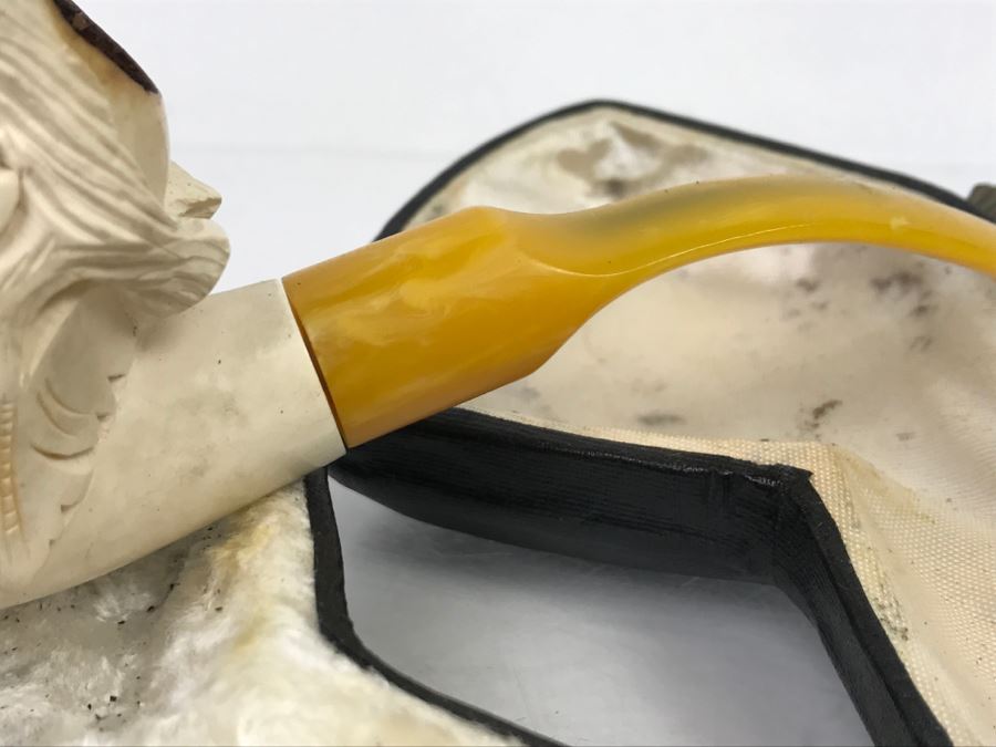 Old Hand Carved Meerschaum Pipe With Case Of Bacchus Wine God [Photo 8]