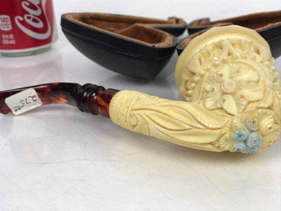 New Old Stock Hand Carved Meerschaum Pipe With Case [Photo 15]