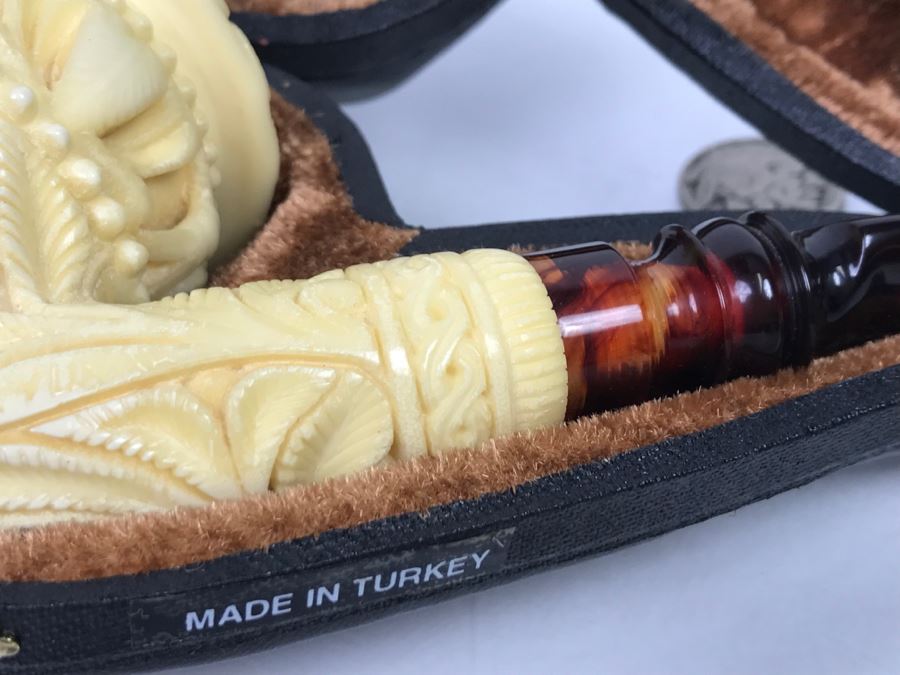 New Old Stock Hand Carved Meerschaum Pipe With Case [Photo 7]