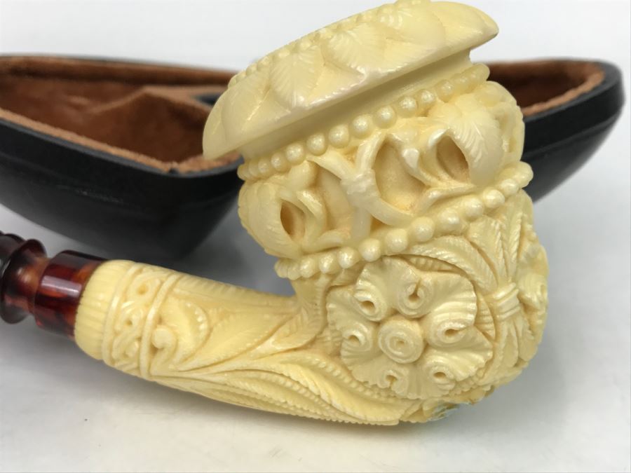 New Old Stock Hand Carved Meerschaum Pipe With Case [Photo 14]