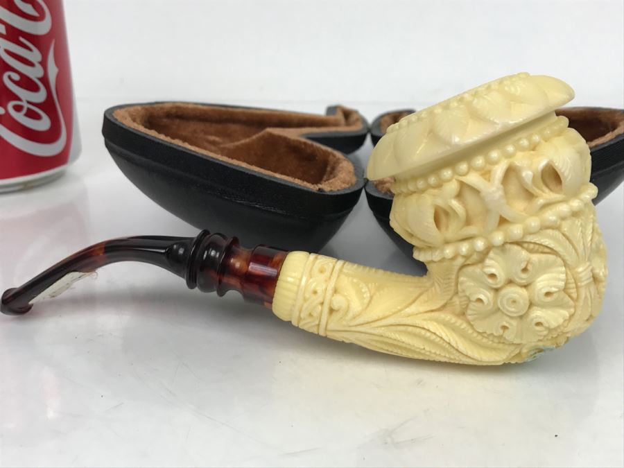 New Old Stock Hand Carved Meerschaum Pipe With Case [Photo 13]
