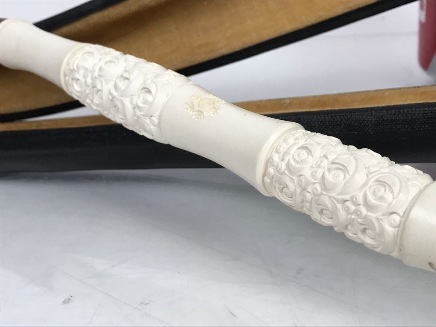 LARGE Hand Carved Meerschaum Pipe With Case Carving Of Man's Face [Photo 14]