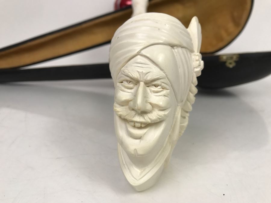 LARGE Hand Carved Meerschaum Pipe With Case Carving Of Man's Face [Photo 5]