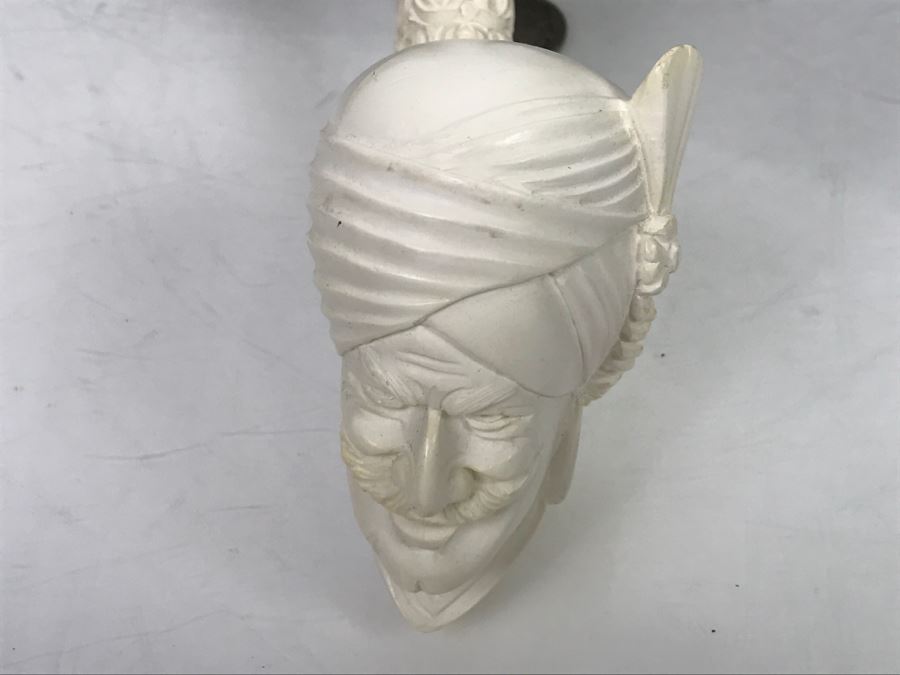 LARGE Hand Carved Meerschaum Pipe With Case Carving Of Man's Face [Photo 9]