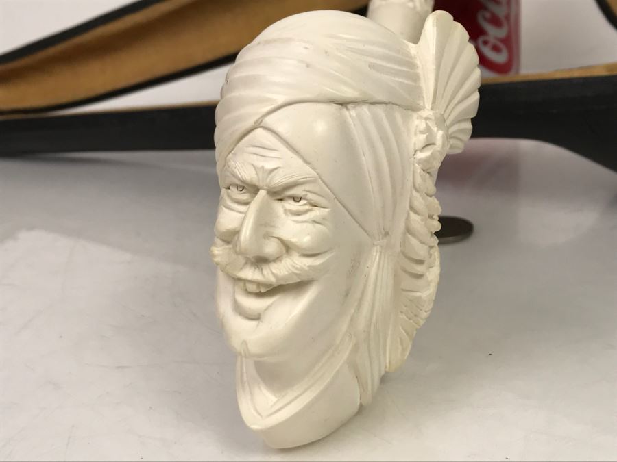 LARGE Hand Carved Meerschaum Pipe With Case Carving Of Man's Face [Photo 8]