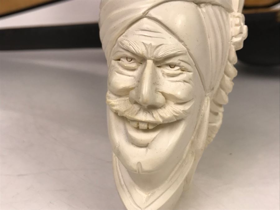 LARGE Hand Carved Meerschaum Pipe With Case Carving Of Man's Face [Photo 6]