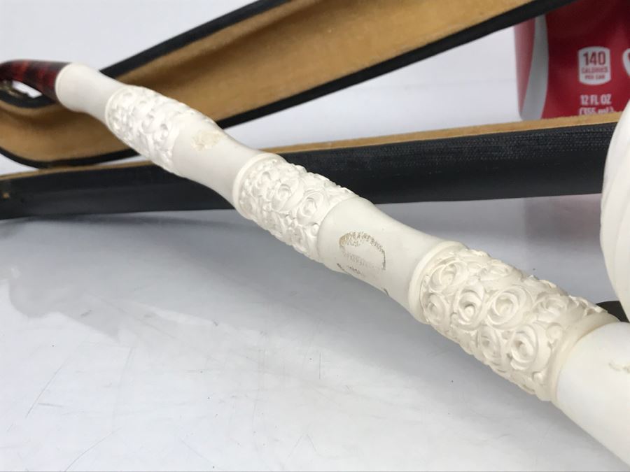 LARGE Hand Carved Meerschaum Pipe With Case Carving Of Man's Face [Photo 12]