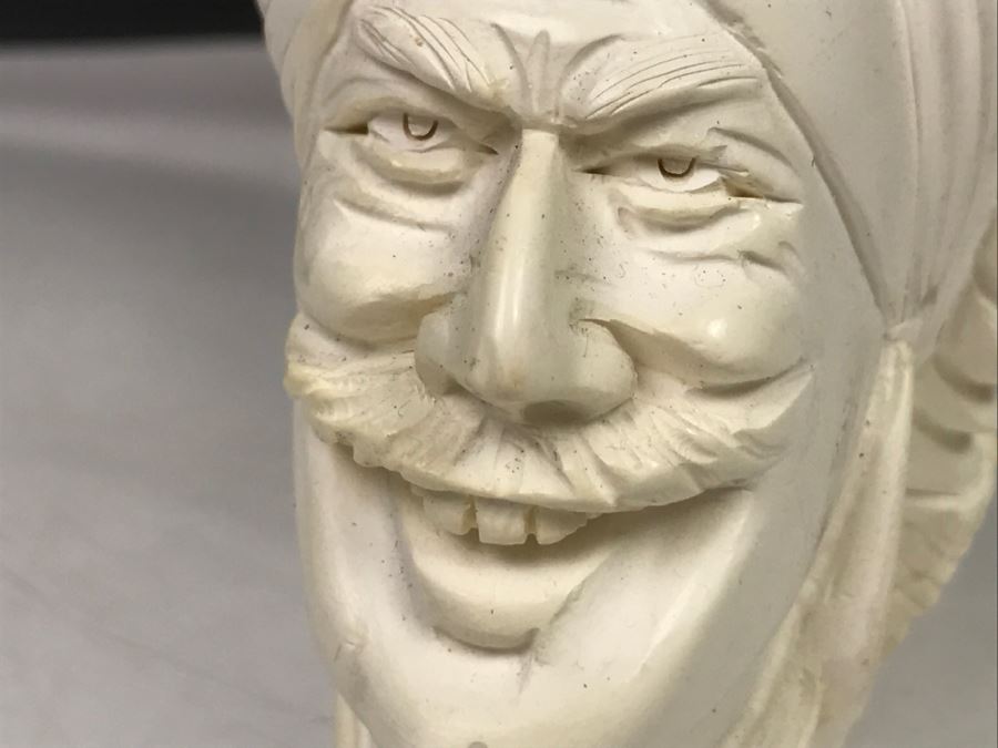 LARGE Hand Carved Meerschaum Pipe With Case Carving Of Man's Face [Photo 7]