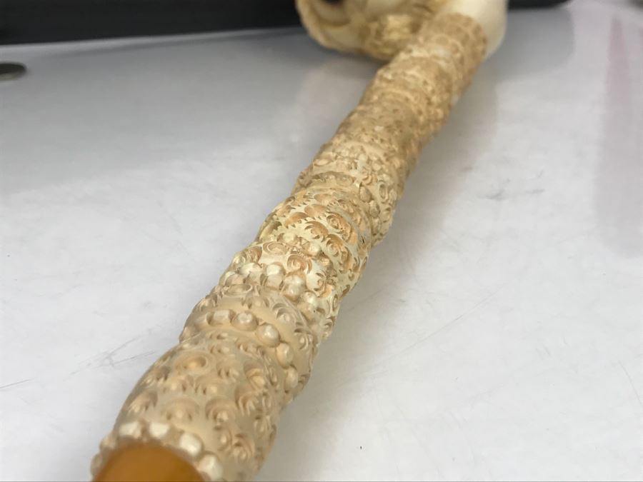 LARGE Old Hand Carved Meerschaum Pipe With Case Carving Of Man's Face [Photo 14]