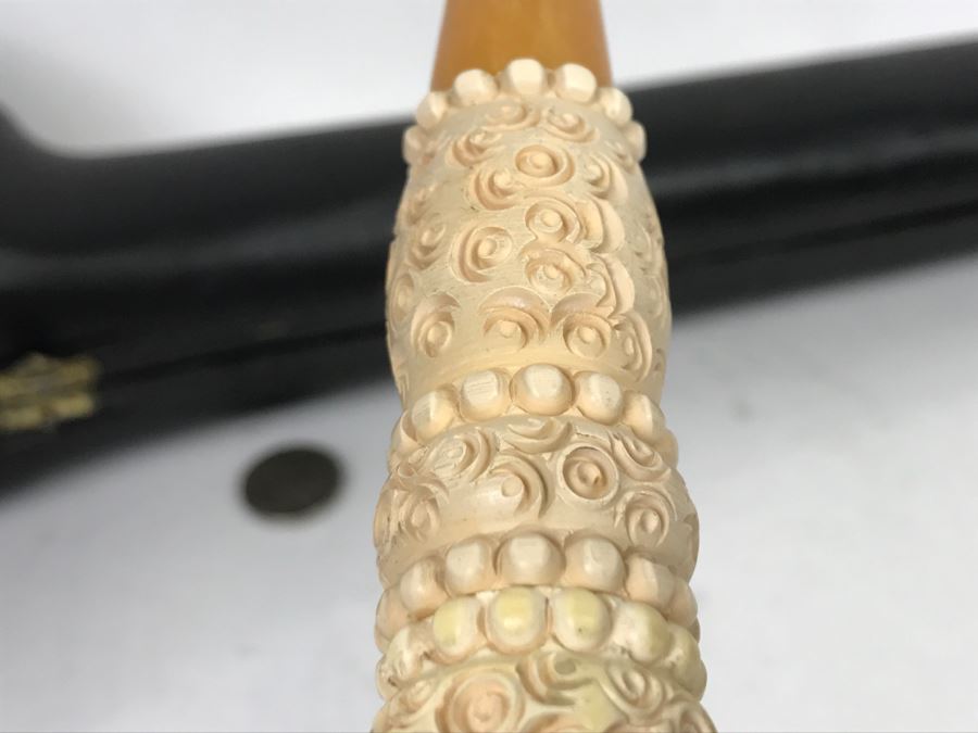 LARGE Old Hand Carved Meerschaum Pipe With Case Carving Of Man's Face [Photo 17]