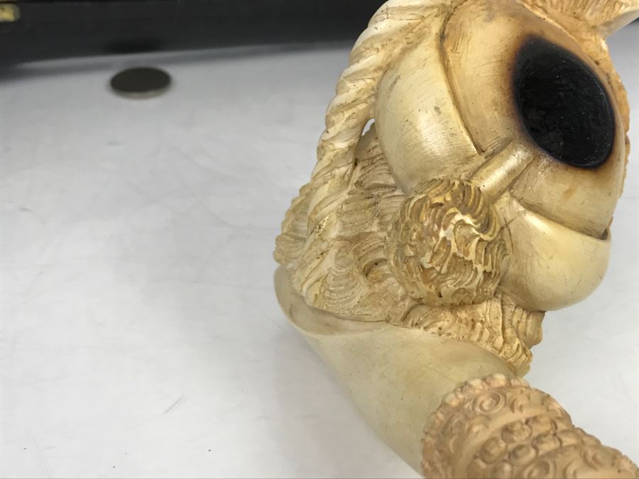 LARGE Old Hand Carved Meerschaum Pipe With Case Carving Of Man's Face [Photo 12]