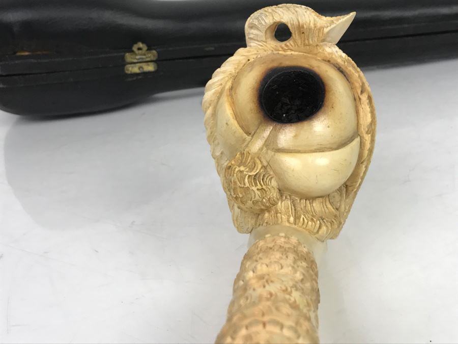 LARGE Old Hand Carved Meerschaum Pipe With Case Carving Of Man's Face [Photo 9]