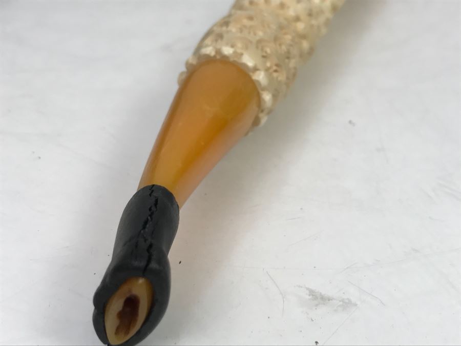 LARGE Old Hand Carved Meerschaum Pipe With Case Carving Of Man's Face [Photo 13]